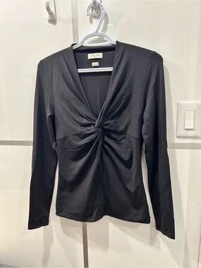 Aritzia Black Long-Sleeve Twist-Front Top